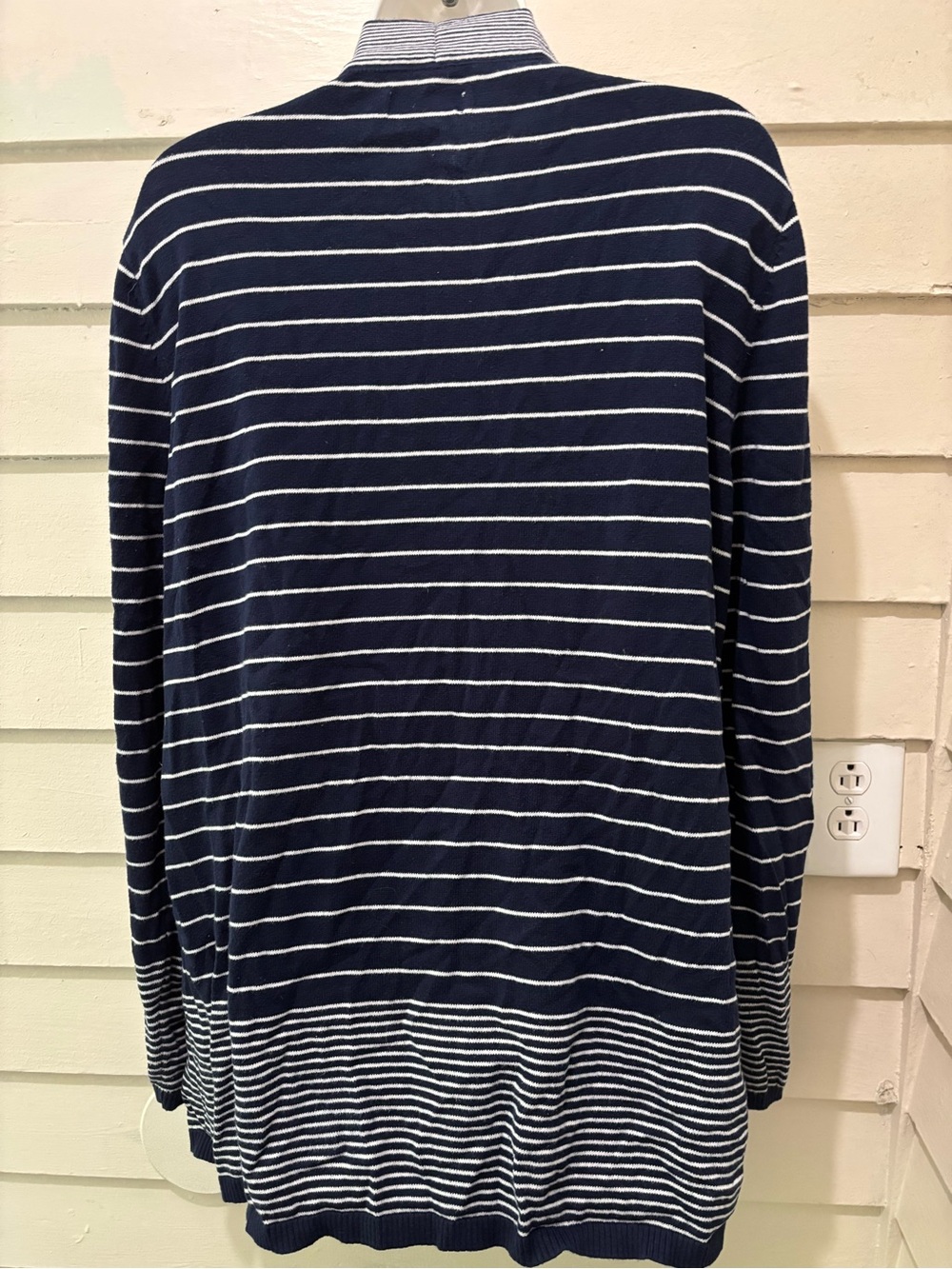 🔥5 for $25🔥 Kim Rogers Plus Size Blue Striped Open Front Knit Cardigan Sweater - Picture 4 of 8